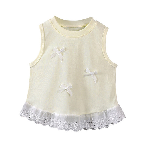 New Style Backless Top Baby Trendy Kids Korean Version Sweet Ruffled Butterfly Knot Sleeveless Blouse for Girls Summer Outfit Factory