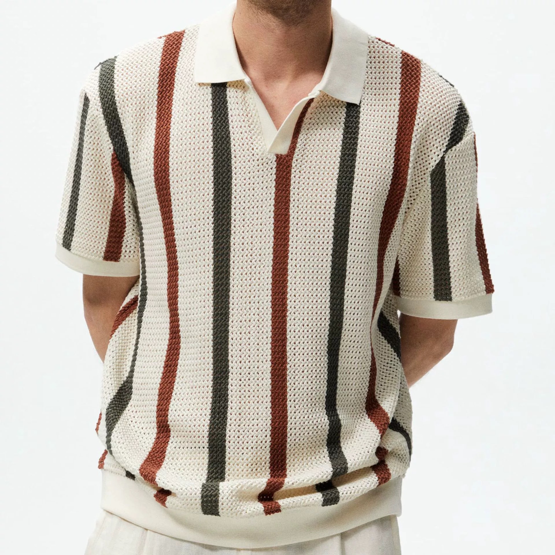 Polo camiseta de punto camiseta de manga corta camiseta hombre gaviota cuello V rayas viejas líneas de viento de verano fábrica transfronteriza al por mayor
