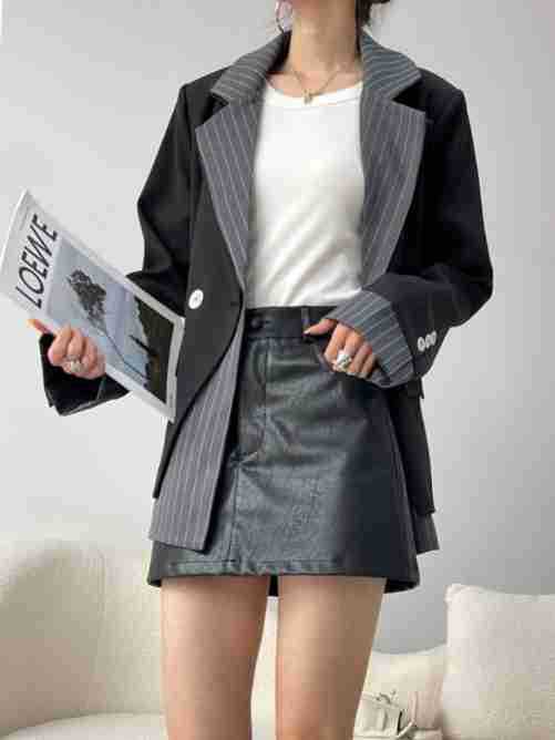 梦子汐  2023秋冬韩版假两件西装外套女设计感英伦风小西装 X1355