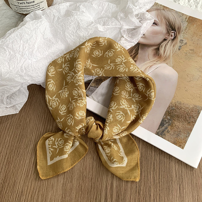 Pañuelo de seda de algodón y lino, bufanda cuadrada, sensación premium, nueva bufanda decorativa de todo fósforo de verano, pañuelo en la cabeza delgado, cinta para el cabello, cinta para el cabello
