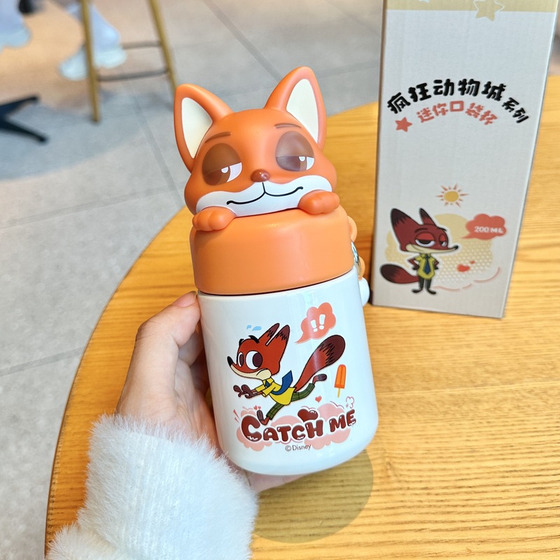 疯狂动物城儿童保温杯新款朱迪尼克史迪奇高颜值水杯学生双饮吸管|undefined