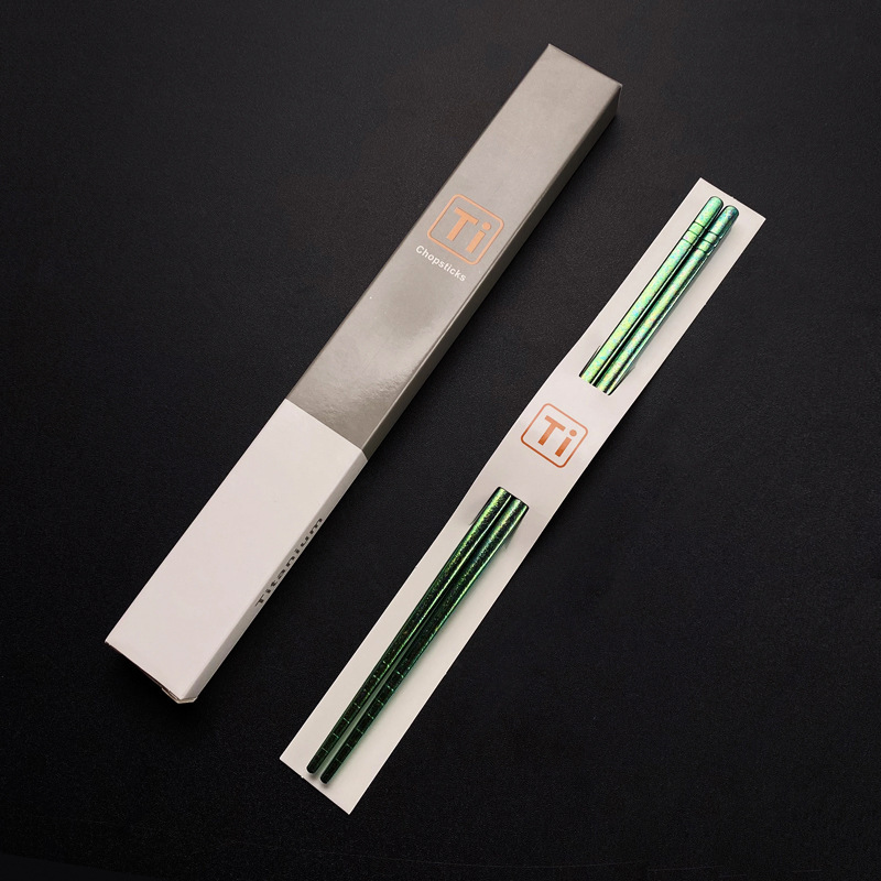 纯钛筷子5双盒装创意6环冰花结晶氧化彩色钛筷23.5cm送礼餐具筷子|undefined