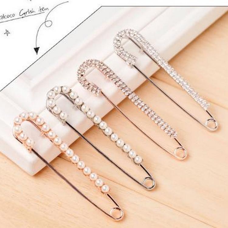 韓版飾品新款 超閃耀珍珠水鑽大別針造型胸針 天貓壹手爆款批發