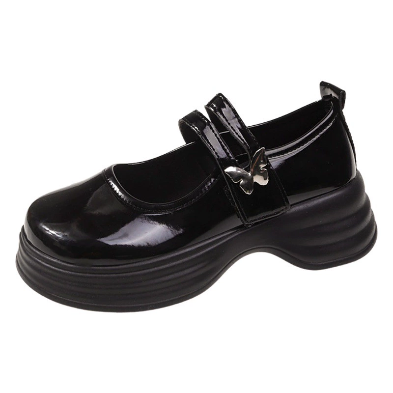 Униформа JK Маленькая кожаная обувь Женская осень 2023 Новый европейский и американский стиль Модные бабочки на липучке Толстая подошва Мэри Джейн Обувь Женская
