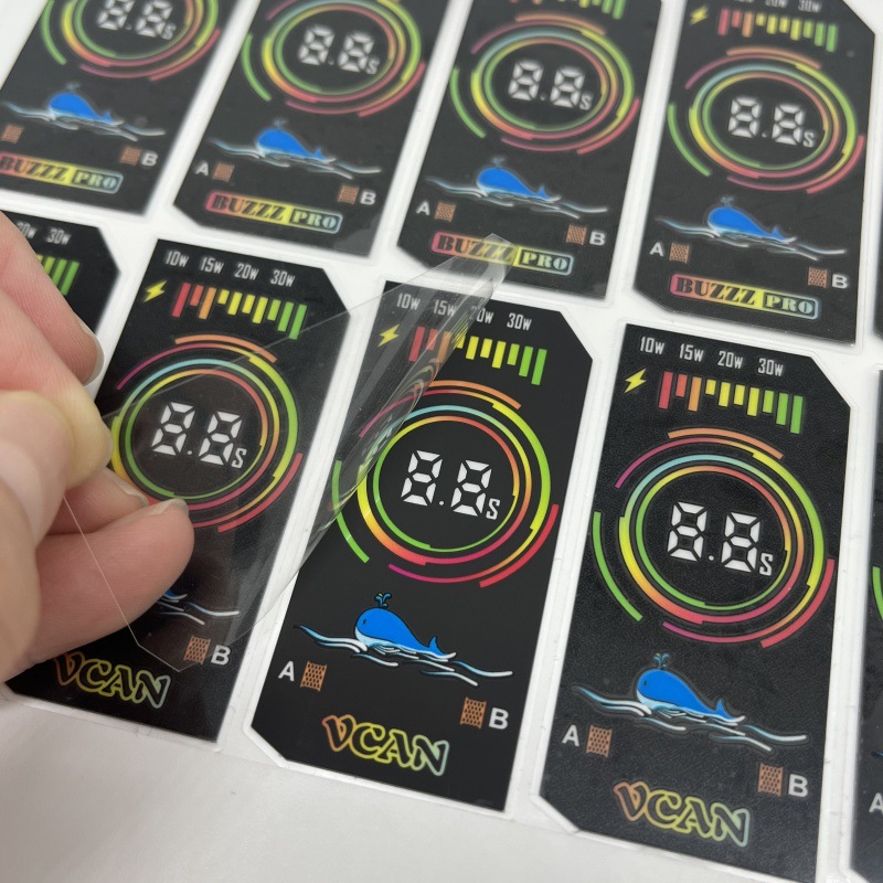 厂家加工电子烟雾器彩色图案显示贴纸   UV彩印PET彩色数显膜片