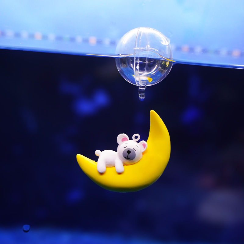 Tanque de peces ornamentales pequeño paisaje anime pequeño regalo azul tanque de peces gordos paisaje decoración luna oso flotante buzo