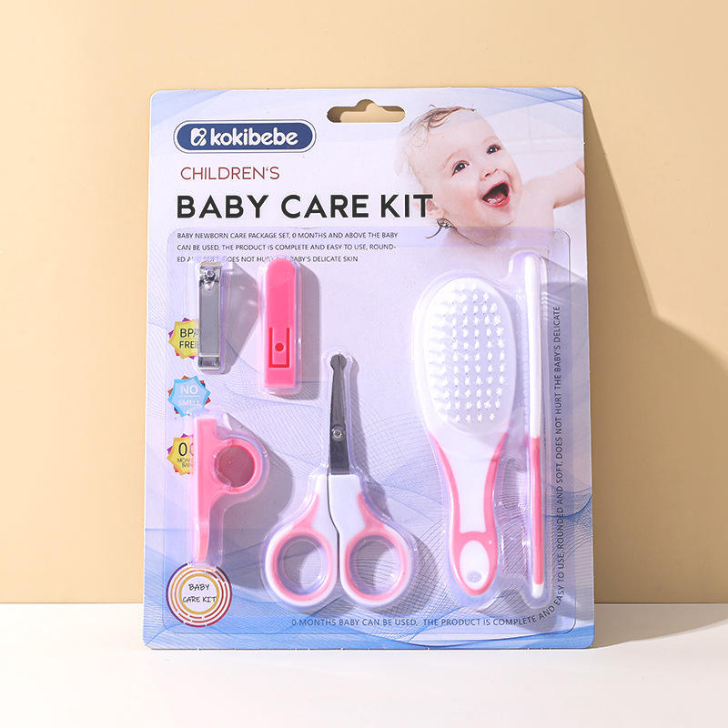 Embalaje inglés de comercio exterior, champú para bebés, baño, cepillo, juego de cortaúñas para recién nacidos, seguro y anti-pellizcar