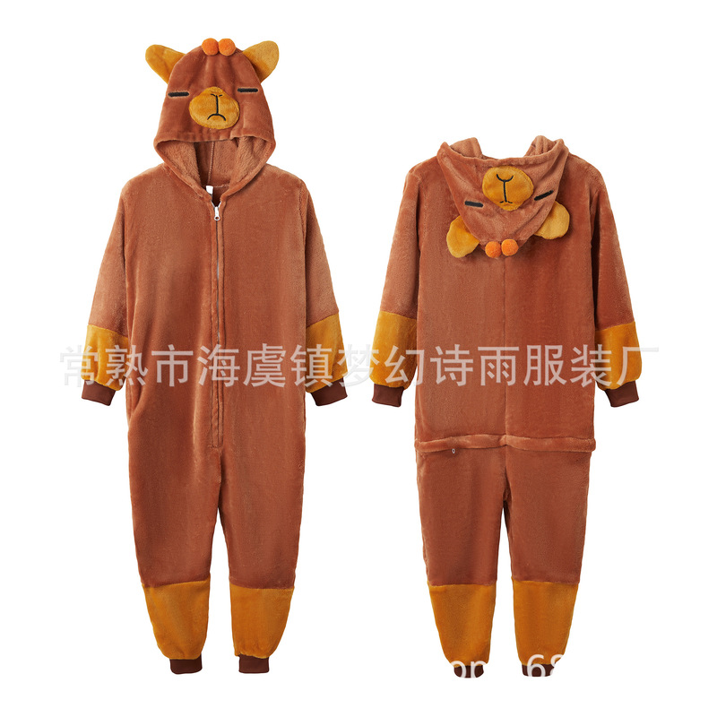 Wholesale Male and Female Students Labubu Blue Culomi Flannel Cartoon Animal One-Piece Pajamas Home Clothes