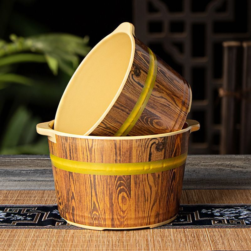 Melamine Wooden Bucket Rice Bowl Round Creative Tableware Commercial Hotel Restaurant Rice Bucket Rice Chinese Imitation Porcelain