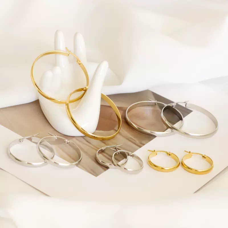 跨境耳饰女时尚简约小众设计感欧美圆形不锈钢外贸耳环百搭精致