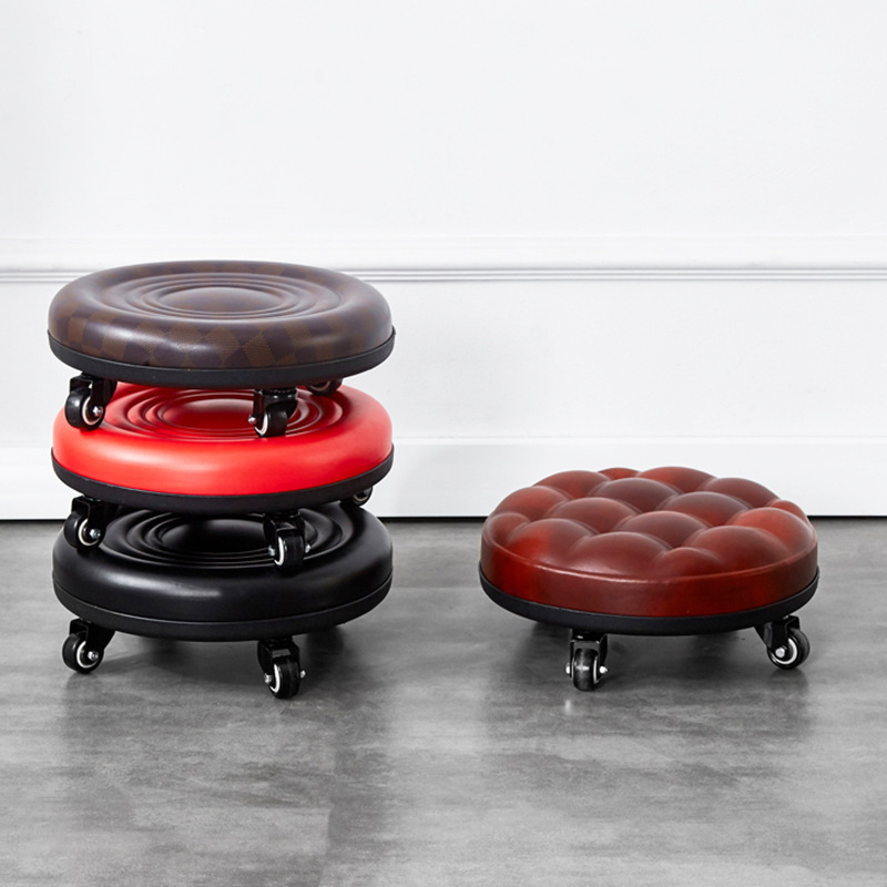 Small Stool with Swivel Wheels, Low Stool with Casters for Home Use, Small Round Stool, Shoe-Changing Stool at the Door, Mobile Chair for Unpacking Packages