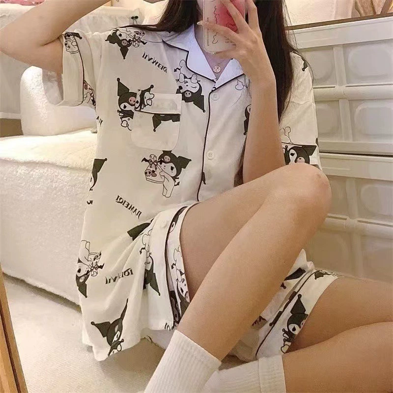 Новинка 2024, летние пижамы для женщин, k-стиль, мультфильм Куроми, милое девчачье сердце, домашняя одежда, комплект верхней одежды