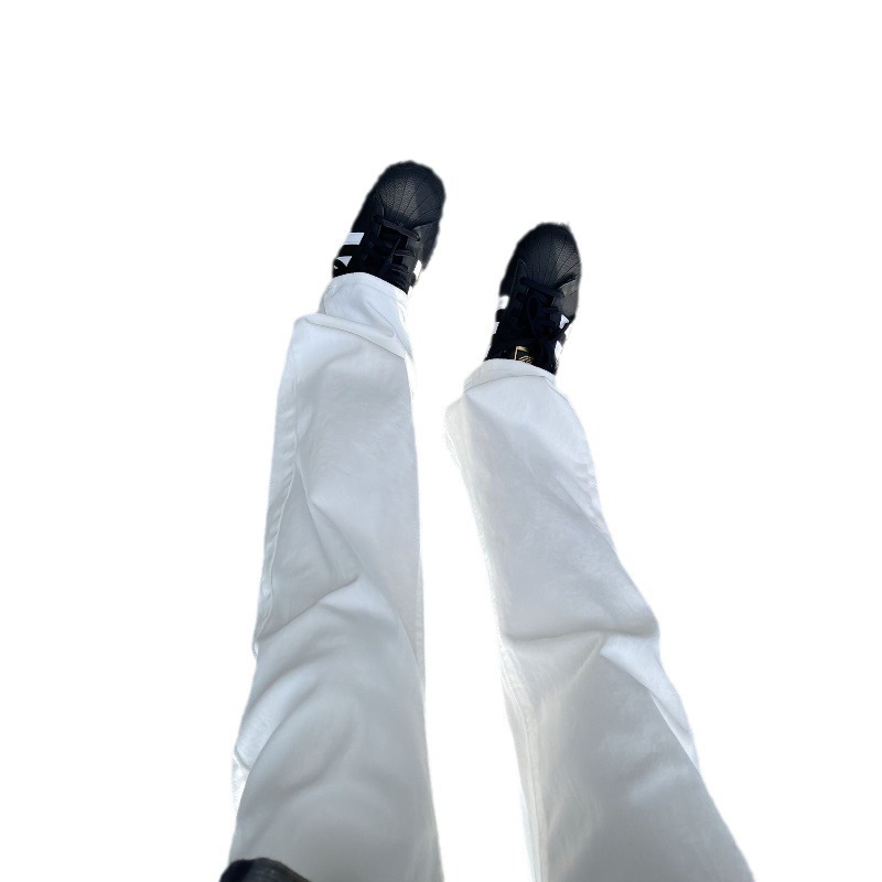 White micro flared jeans for men in summer, thin clean fit, American high street style, slimming leg slimming, long and_voghion.com