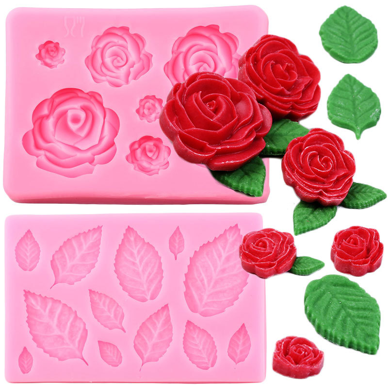 Rose Silicone Mold Roses Flower and Leaves Fondant Molds DIY