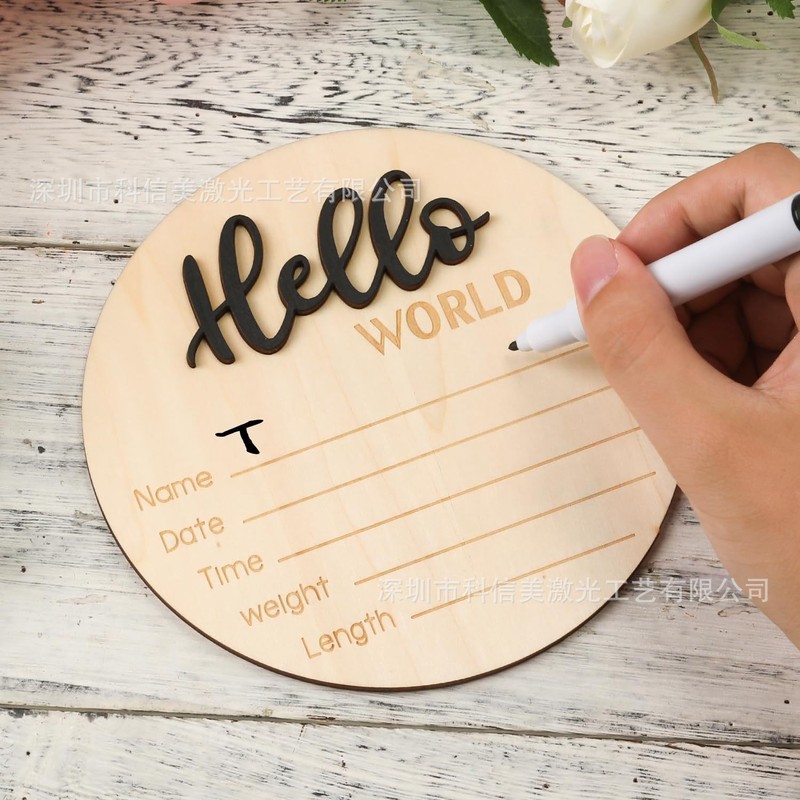 Hello World ハローワールド 木製赤ちゃん誕生記念プレート クロスボーダーホットセール 赤ちゃん写真小道具|undefined