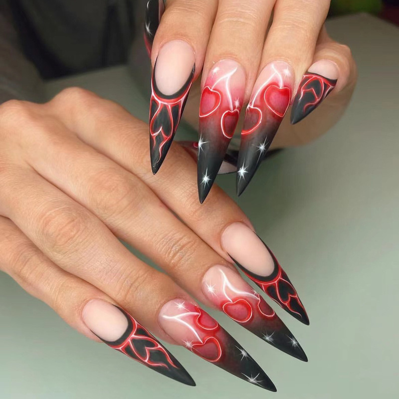 Long Sharp Armor Halloween Style Wearing Nail Art European and American Festival Wearing Armor Dark Style Fake Nail Finished Patch