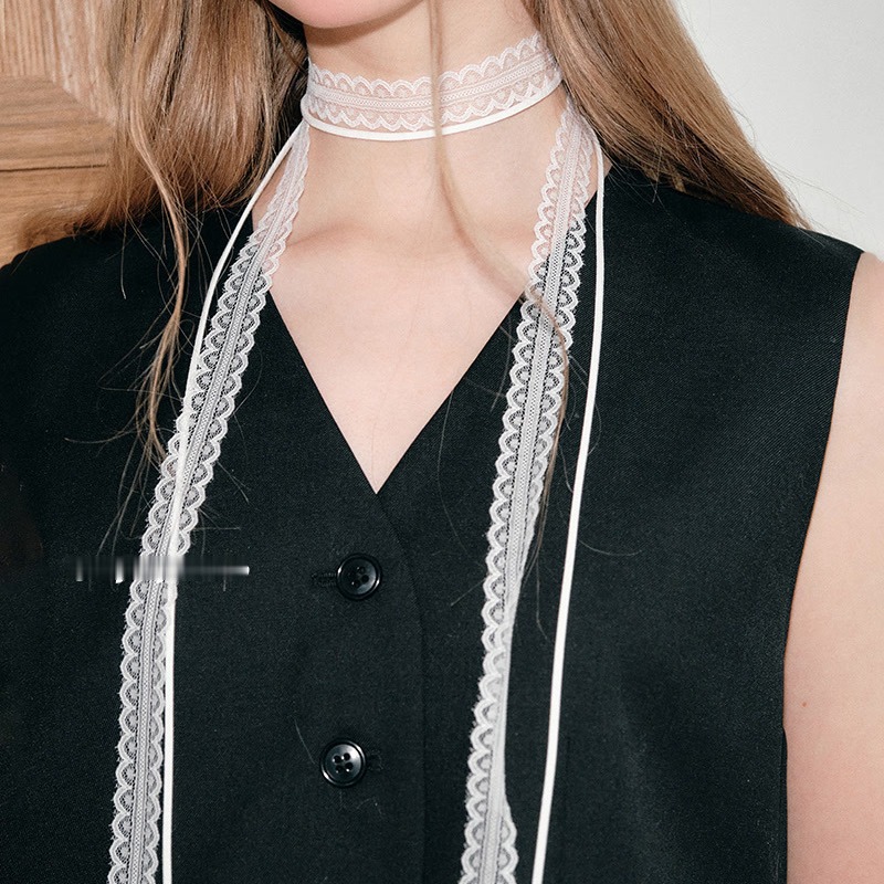 Stacked Wearing Hierarchical Design Lace Ribbon Thin Narrow Women's Spring and Summer All-match Collarbone Neck Belt Silk Scarf Necklace