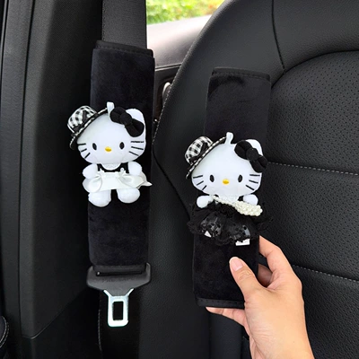 Cover Universal for All Seasons – Seat belt shoulder pad - black-straw-hat-white-gauze-skirt-black-gauze-skirt-pearl-bag-little-black-cat-2-black-velvet-shoulder-pads