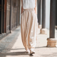 春夏棉麻女装文艺复古裤子宽松舒适32片拼接南瓜裤