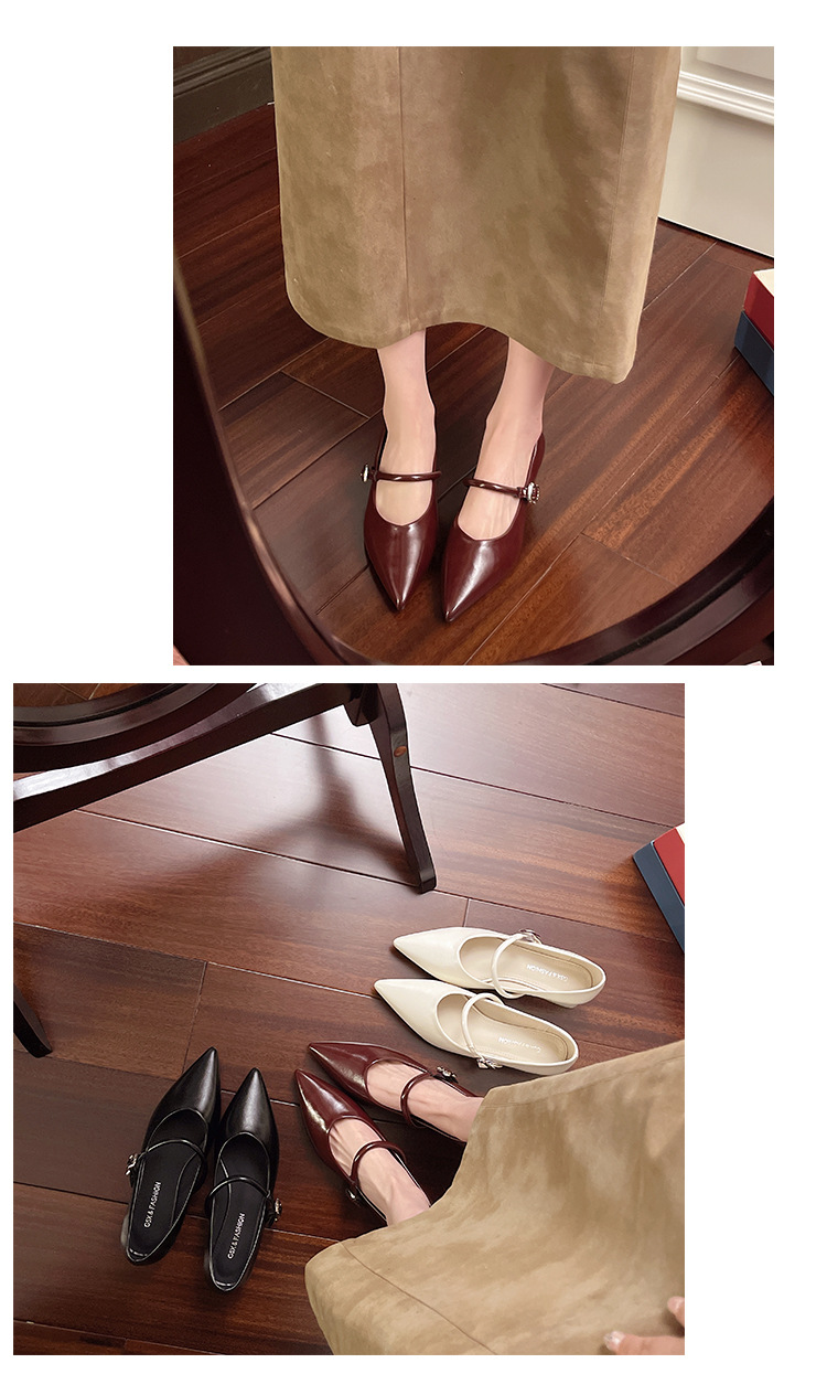 Damen Mary Jane Schuhe Mit Blockabsatz Rote Spitzschuhe_voghion.com