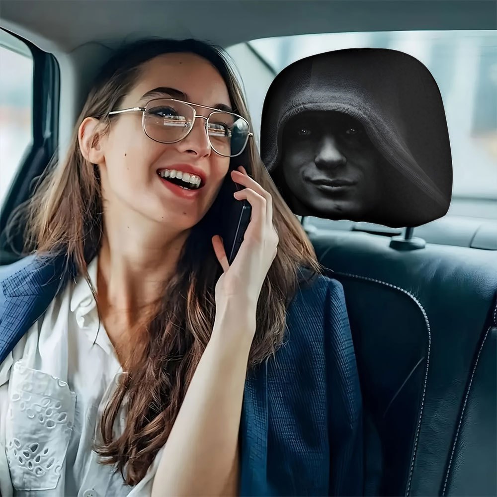 Car Headrest Cover with Dark-Themed Mysterious Figure Print, Can Be Customized with Label and Image, Popular Cross-Border Product, Universal Fit