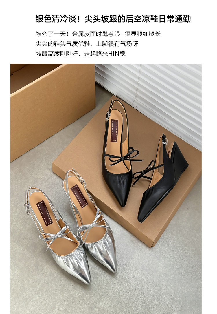 Giày Mary Jane nữ mũi nhọn đế xuồng, xăng đan bít mũi nơ bướm — Màu đen chi tiết 2