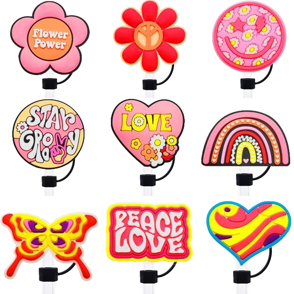 Love and Peace Series Straw Cup Accessories Decorative DIY Creative Dust Plug Silicone Straw Cover Cross-border