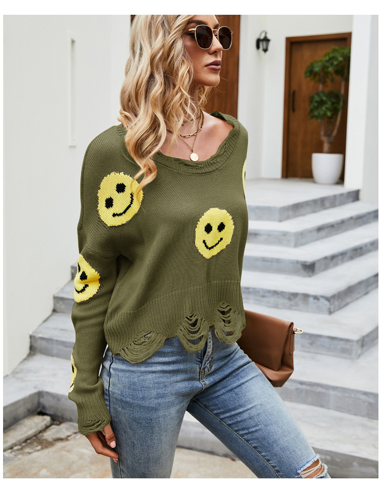 Women's Sweater Long Sleeve Sweaters & Cardigans Braid Fashion Smiley Face display picture 1