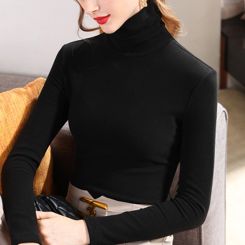 De terciopelo camisa de fondo para las mujeres engrosada Otoño e Invierno 2023 nuevas mujeres de cuello alto de manga larga Camiseta de estilo occidental interior caliente superior