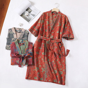 Pure Cotton Double-Layer Gauze Bathrobe, Category a Spring and Summer Thin Pajamas, Home Clothes, Nightgown, Couple Style, Water-Absorbent and Quick-Drying Bathrobe