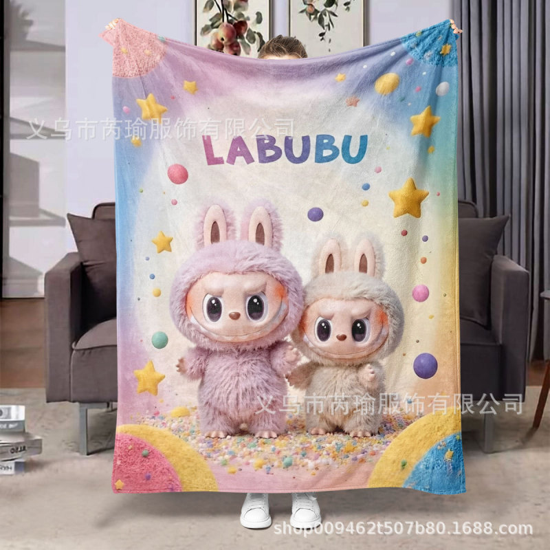 ラブブプリントフランネルブランケット エアコンブランケット 小さなブランケット ワンピース両面フランネルブランケット 小さなカバーブランケット|undefined