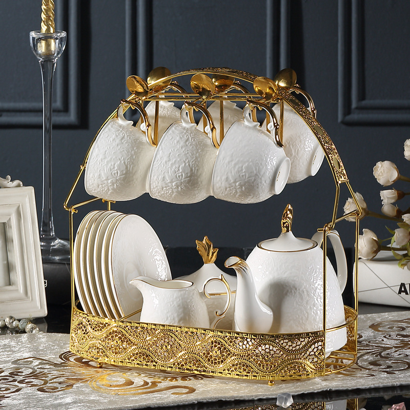 Creative Golden Storage Rack Iron Shelf Water Cup Hanger European Style 6 Sets of Cup and Saucer Hanger Hook Coffee Cup Shelf