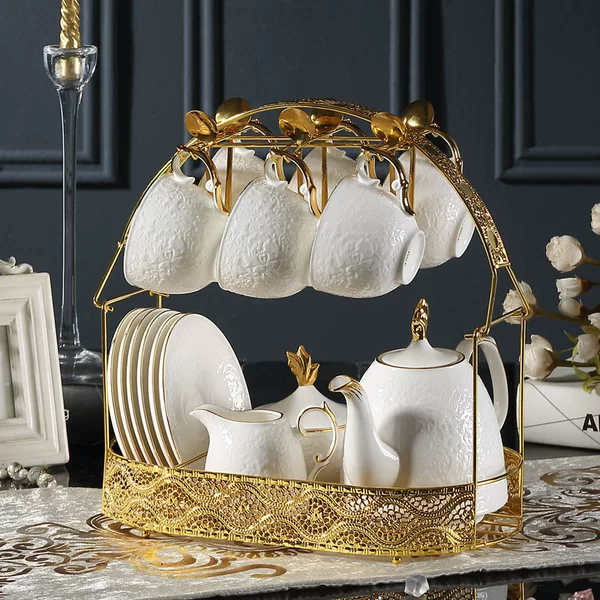 Creative Golden Storage Rack Iron Shelf Water Cup Hanger European Style 6 Sets of Cup and Saucer Hanger Hook Coffee Cup Shelf