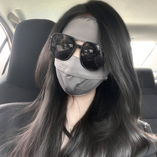 Summer dark gray face Gini sunscreen mask full face ice silk anti-ultraviolet breathable face sunshade riding mask