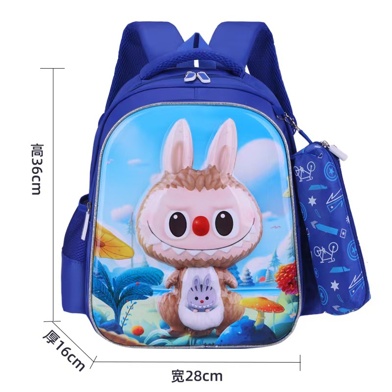 Nueva mochila escolar de dibujos animados mochila escolar 3D para estudiantes de escuela primaria 1-3 grado mochila de tela rabu súper ligera hombro para reducir la carga y proteger la columna