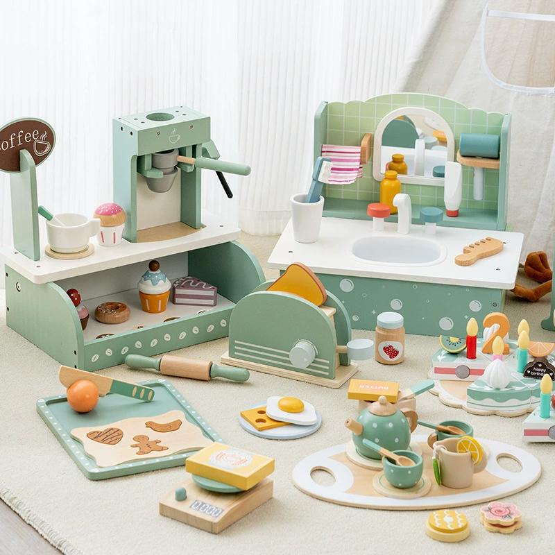 Jugar a la casa juguetes cocina madera niño niña tienda de postres helado helado juego de té madera juguetes para niños