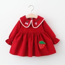 女寶寶公主裙裝嬰兒紅色生日裙子--周歲小童娃娃領連衣裙