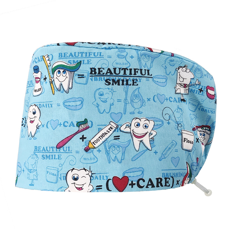 Sombrero de algodón estampado, bonito sombrero de enfermera, dientes, electrocardiograma, herramienta médica, patrón, sombrero de trabajo, sombrero Baotou, exportación