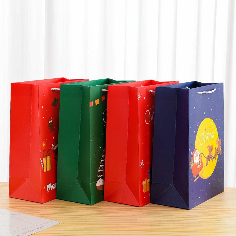 Bolsas de Regalo Navideñas Gruesas 2025 en Existencia, Bolsas de Papel de Regalo con Dibujos Animados Navideños, Bolsas de Embalaje de Mano, Bolsas de Regalo para las Fiestas