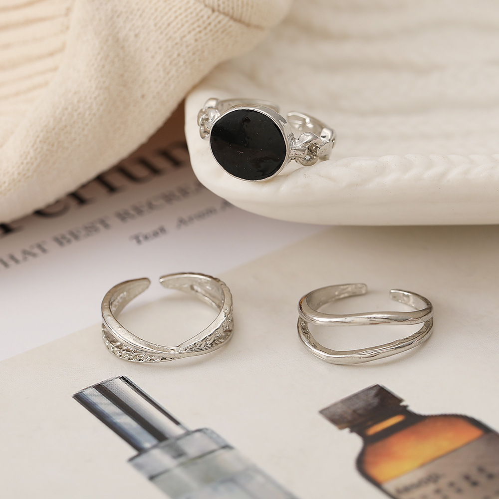 Fashion Round Alloy Enamel Plating Womenu0027S Open Ring 3 Pieces