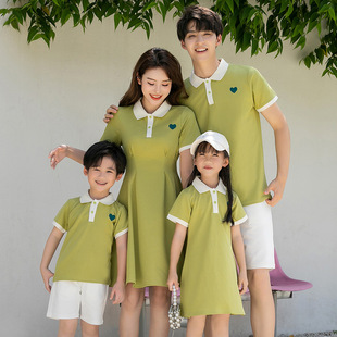 2025 Summer New Fruit Green Parent-child Dress Family of Three POLO Collar Family Dress Mother and Daughter Dress Couples