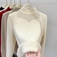 ベルベットのセーターの女性は秋冬に一体のベルベットのシャツの新しいネット糸の半高襟の中に暖かい上着を着ている