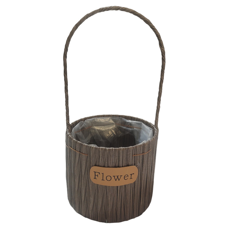 Maceta de Imitación Ratán de Plástico Tejido a Mano para Escritorio y Decoración de Plantas
