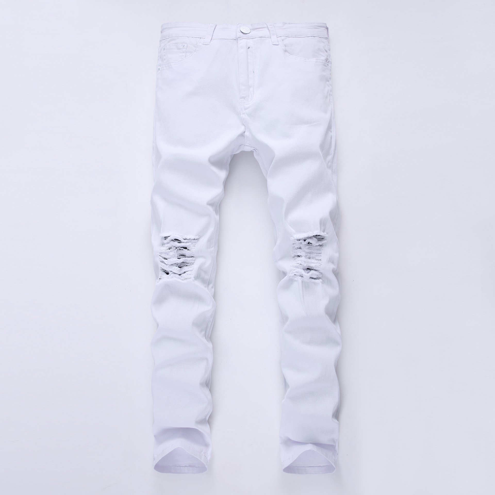 Europa y América estilo de la calle ripped Jeans Destruido hombres Jeans skinny stretch hombres y mujeres Jeans