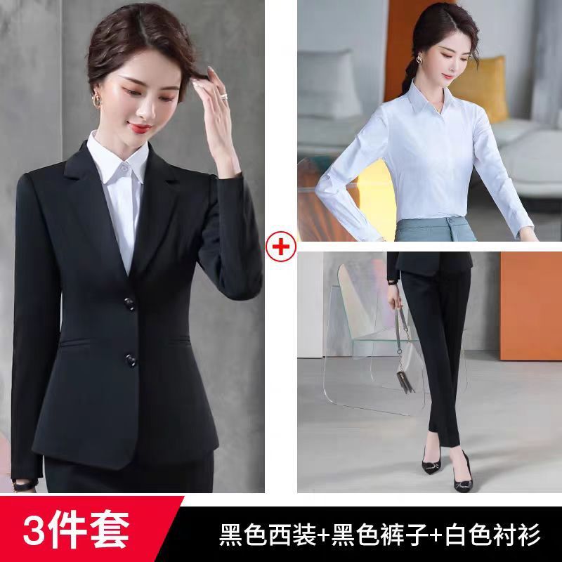 黒い小柄なスーツの女性春秋高級ホテルのフロントの職業作業服の事業はスーツのコートを編みます。|undefined