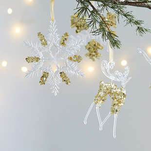 Christmas snowflake Christmas tree acrylic golden edge transparent snowflake Christmas tree window shaped snowflake decorative pendant