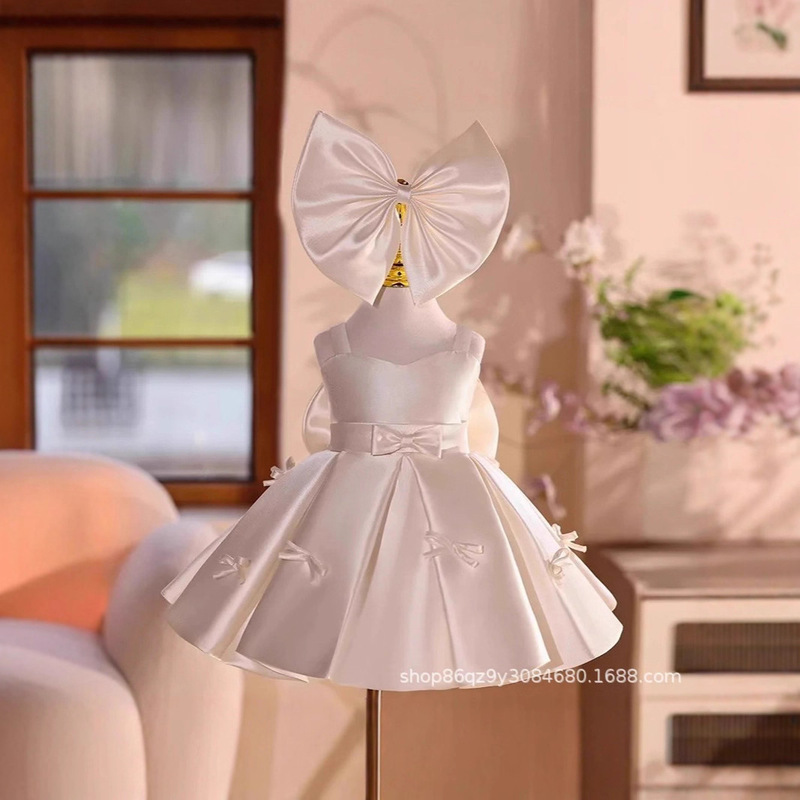 First Communion Dresses Sleeveless Flower Girl Dresses Bow Decoration Princess Dress Wedding Party Ball Gown