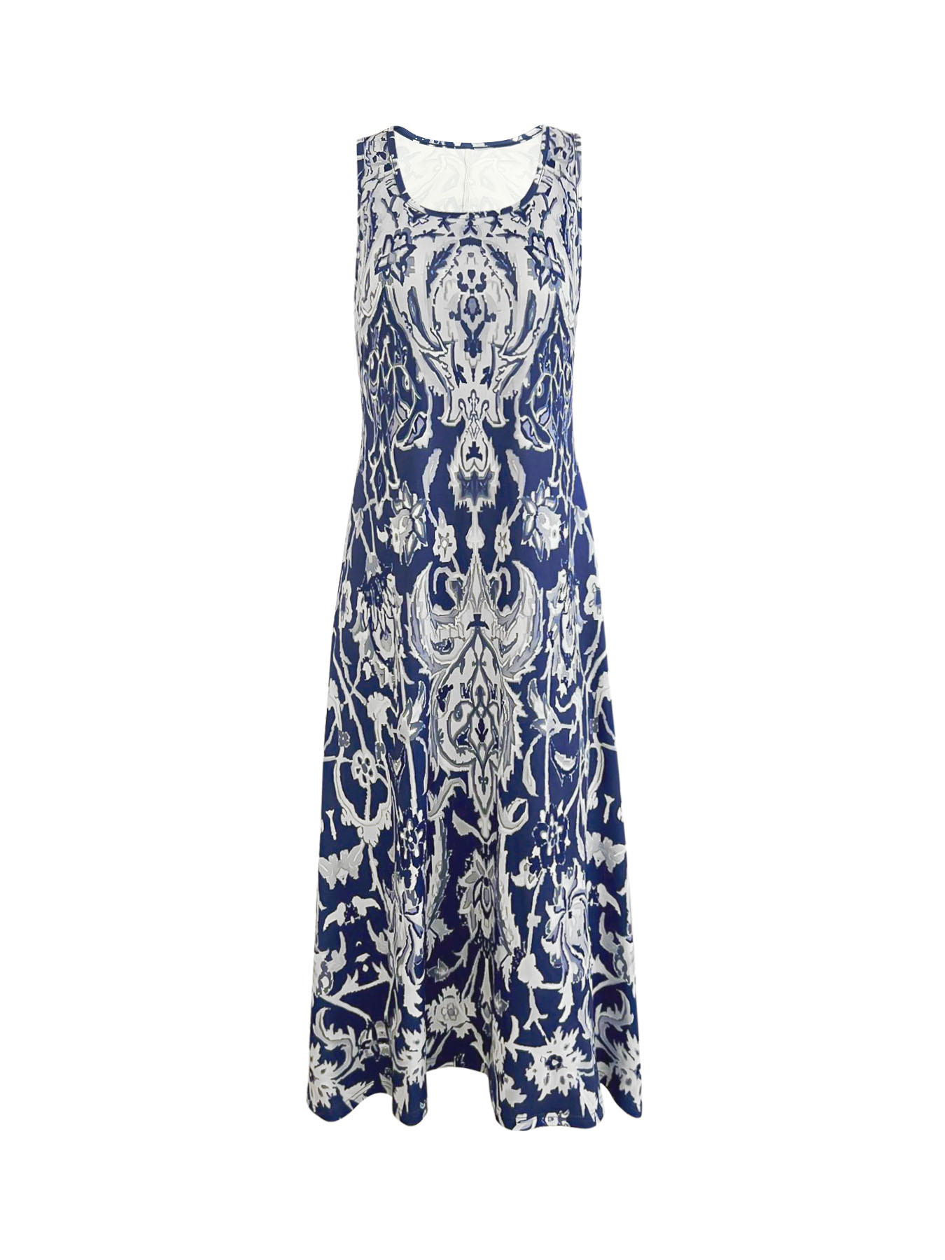 2025 Cross-Border Foreign Trade Bohemian Printed For Women, Summer Fashionable Elegant Round Neck Sleeveless Long Dress_ecoleips.com
