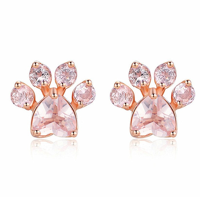7g Weight Cute Paw Print Alloy Plating Zircon Ear Studs