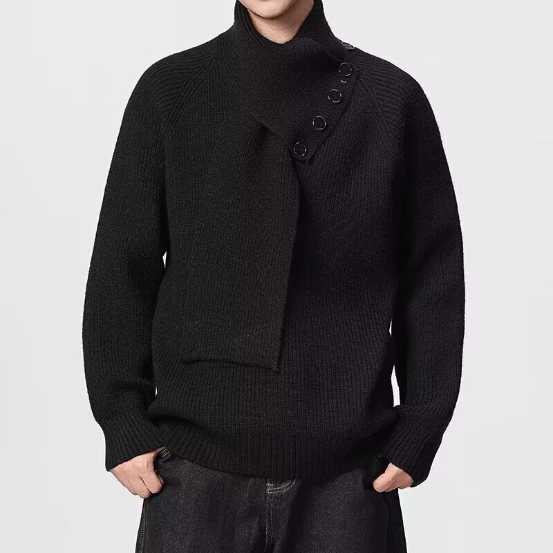 Trendy Brand Design Detachable Scarf Sweater Autumn and Winter Unisex Super Stylish Versatile Popular Knitwear